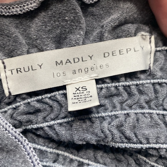 UO Truly Madly Deeply Gray Smocked Ruffle Strapless Top - Picture 3 of 4